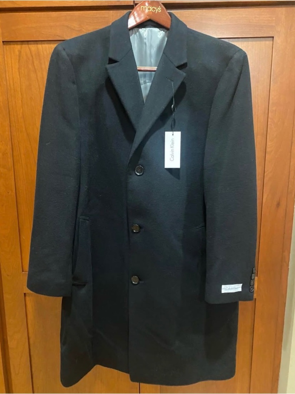 Calvin Klein Men's Black Single-Breasted Wool Pea Coat